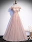 Pink Tulle Long Prom Dress, A Line Pink Prom Graduation Dresses