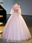 Pink Tulle Long Sleeve Straps Beading Quinceanera Dresses