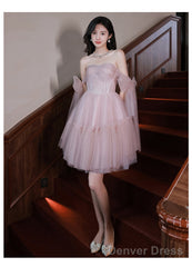 Pink Tulle Off Shoulder Short Prom Dress Pink Evening Dress