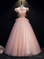 Pink Tulle Off the Shoulder Appliques Beading Quinceanera Dresses
