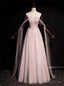 Pink Tulle Off the Shoulder Beading Long Prom Dresses