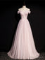 Pink Tulle Off the Shoulder Beading Pleats Prom Dresses