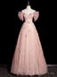 Pink Tulle Off the Shoulder Beading Prom Dresses