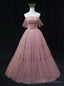 Pink Tulle Off the Shoulder Pleats Beading Prom Dresses
