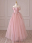 Pink Tulle Off the Shoulder Pleats Prom Dresses