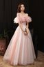 Pink Tulle Off The Shoulder Prom Dress, Lovely A-Line Graduation Dress