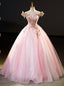 Pink Tulle Off the Shoulder Sequins Appliques Quinceanera Dresses