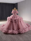 Pink Tulle Off the Shoulder Sequins Pleats Prom Dresses