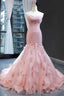 Pink Tulle Prom Dress Sweetheart Mermaid Long Prom Dress with Ruffles,Wedding Prom Dresses