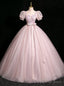 Pink Tulle Puff Sleeve Flower Quinceanera Dresses