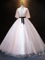 Pink Tulle Sequins Appliques Short Sleeve Quinceanera Dresses