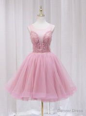 Pink Tulle Sequins Beading Homecoming Dress