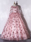 Pink Tulle Sequins Long Sleeve Quinceanera Dresses