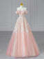 Pink Tulle Sequins Off the Shoulder Bead Prom Dress
