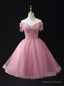 Pink Tulle Sequins Off the Shoulder Beading Homecoming Dresses