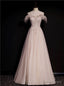 Pink Tulle Sequins Off the Shoulder Beading Prom Dresses