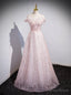 Pink Tulle Sequins Off the Shoulder Pearls Prom Dresses