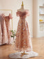 Pink Tulle Sequins Off the Shoulder Pleats Prom Dresses