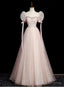 Pink Tulle Sequins Puff Sleeve Beading Prom Dresses