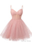 Pink Tulle Sequins Spaghetti Straps Homecoming Dresses