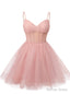 Pink Tulle Sequins Spaghetti Straps Homecoming Dress