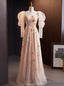 Pink Tulle Sequins Strapless Long Sleeve Prom Dresses