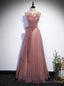 Pink Tulle Sequins Strapless Pleats Prom Dresses