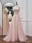 Pink Tulle Sequins Straps Beading Prom Dresses
