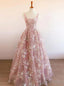 Pink Tulle Sequins Straps Prom Dresses