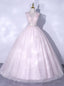 Pink Tulle Sequins V Neck Appliques Beading Quinceanera Dresses