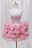 Pink Tulle Short Homecoming Dress with Rhinestones, Cute Prom Dresses