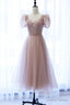 Pink Tulle Short Prom Dress, Cute Short Sleeve Prom Dresses