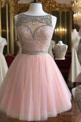 Pink Tulle Short Prom Dresses For Teens, Pink Homecoming Dresses