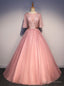 Pink Tulle Short Sleeve Appliques Quinceanera Dresses