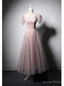 Pink Tulle Short Sleeve Prom Dresses