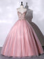 Pink Tulle Spaghetti Straps Beading Quinceanera Dresses