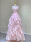 Pink Tulle Strapless Appliques Prom Dresses
