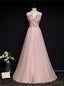 Pink Tulle Strapless Beading Prom Dresses