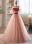 Pink Tulle Strapless Beading Sequins Prom Dresses