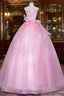 Pink Tulle Straps Ball Gowns Long Sweet 16 Dress, Pink Tulle Prom Dresses