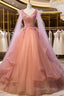 Pink Tulle Sweet 16 Prom Dresses With Lace Applique, Long Prom Gowns