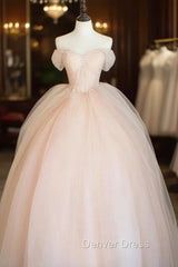 Pink Tulle Sweetheart Ball Gown Cute Sweet 16 Dresses, Pink Tulle Prom Dresses