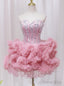 Pink Tulle Sweetheart Crystal Homecoming Dresses