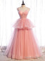 Pink Tulle Sweetheart Straps Long Formal Dresses, Pink Layers Party Dresses