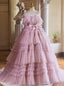 Pink Tulle Tiers Spaghetti Straps Quinceanera Dresses