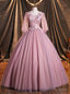 Pink Tulle V Neck Appliques Short Sleeve Quinceanera Dresses