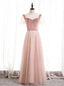 Pink Tulle Velvet Short Sleeve Square Pearls Prom Dresses