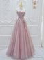 Pink Tulle with Lace A-line Prom Dress, Pink Tulle Party Dress