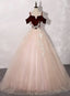 Pink Tulle with Velvet Top Long Prom Dress Prom Dres, Ball Gowns Sweet 16 Dresses