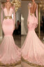 Pink V Neck Long Sleeves Mermaid Prom Dresses Affordable Evening Dresses